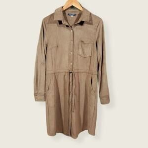 Tommy Hilfiger suede feel button front Shirt dress with tie waist woman's size 6